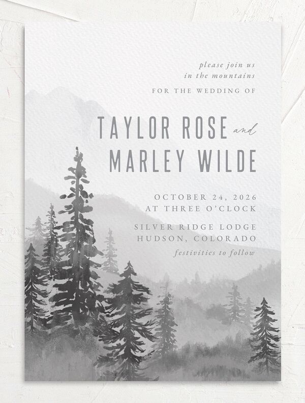 Mountain Canvas Wedding Invitations front in Silver