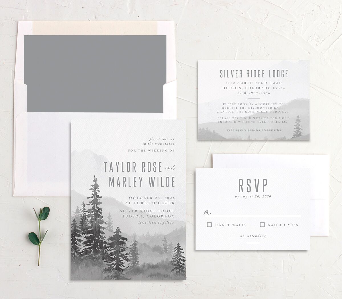 Mountain Canvas Wedding Invitations suite in Silver