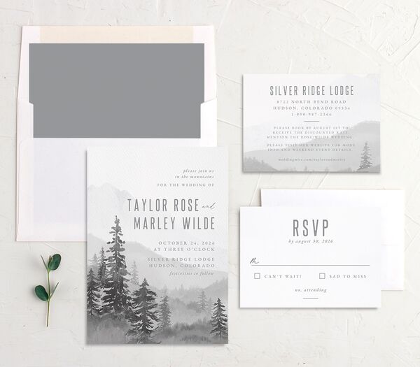 Mountain Canvas Wedding Invitations suite in Silver
