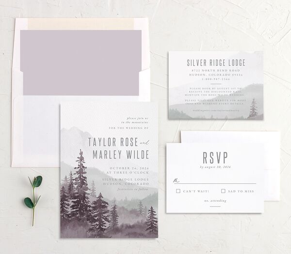 Mountain Canvas Wedding Invitations suite in Jewel Purple