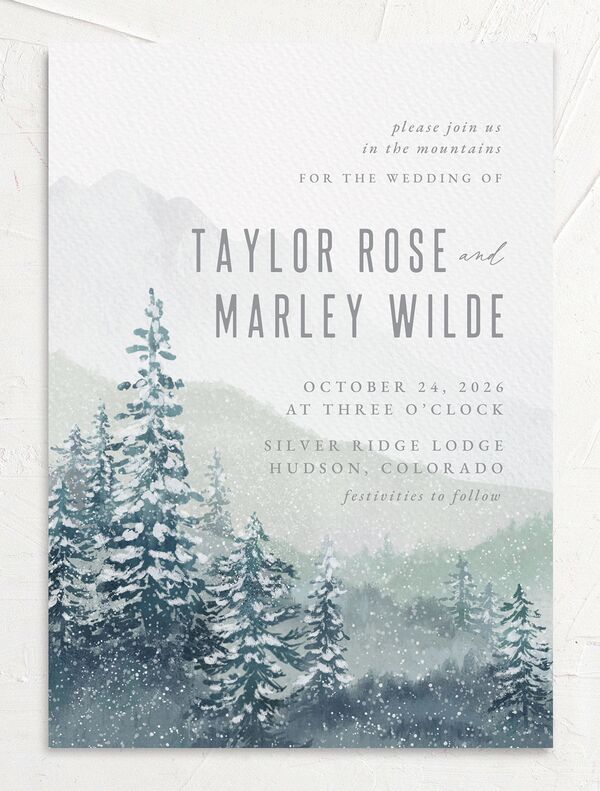 Mountain Canvas Wedding Invitations front in Turquoise