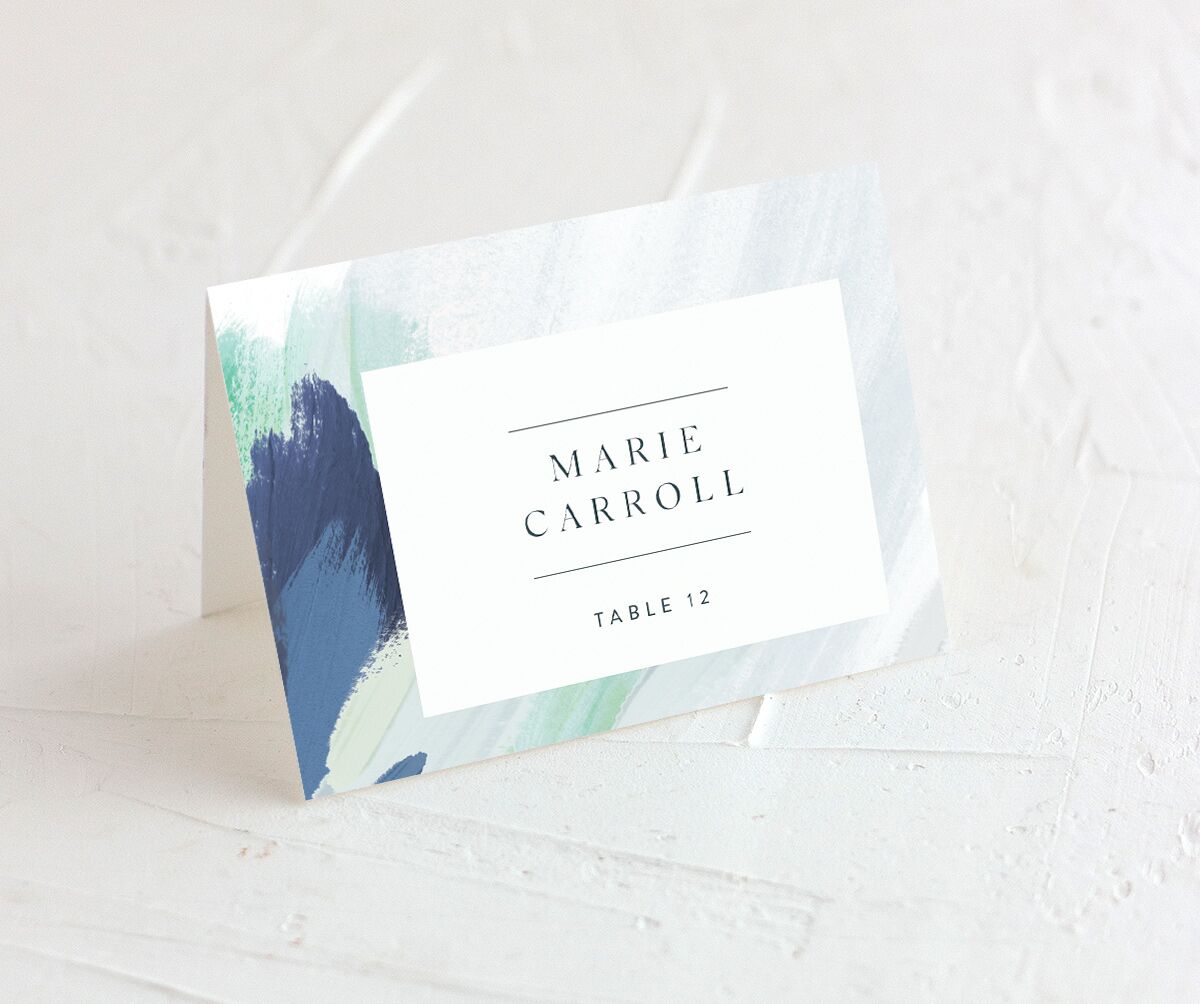 Floral Brushstroke Place Cards front in French Blue
