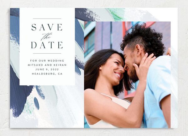 Floral Brushstroke Save the Date Cards front in French Blue