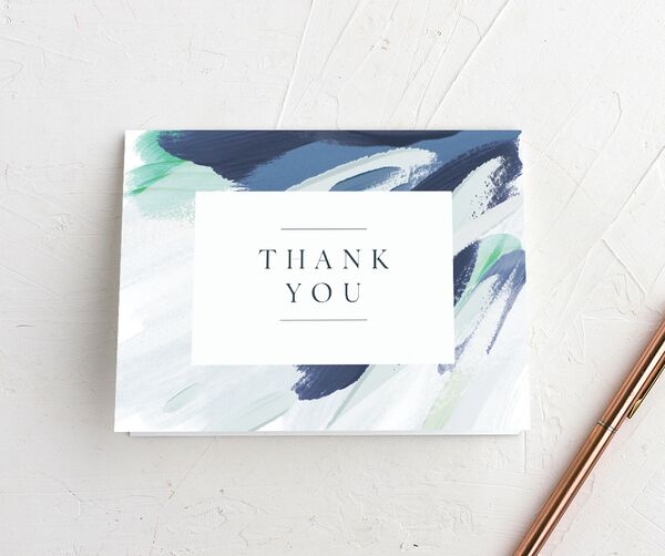 Floral Brushstroke Thank You Cards front in French Blue