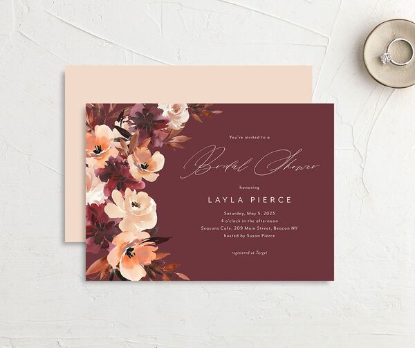 Painted Petals Bridal Shower Invitations front-and-back in Midnight