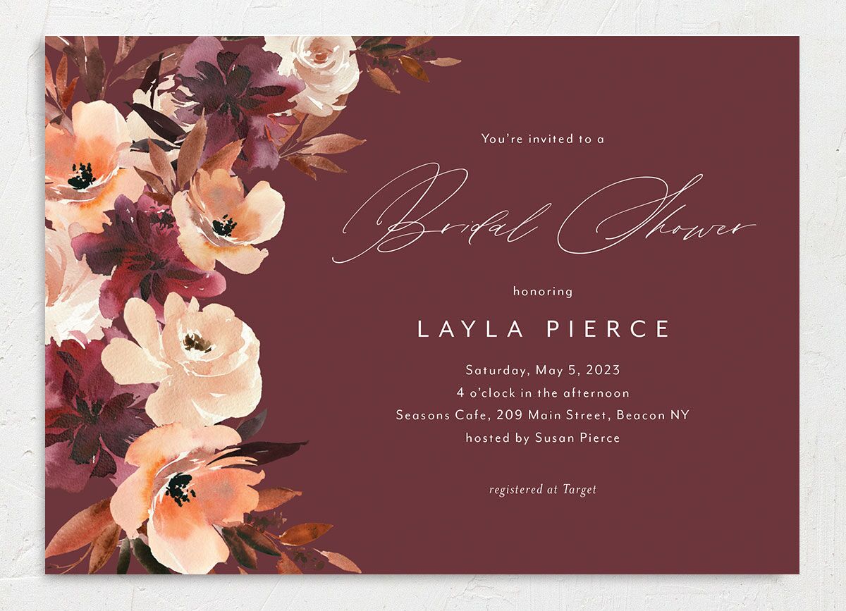 Painted Petals Bridal Shower Invitations front in Midnight