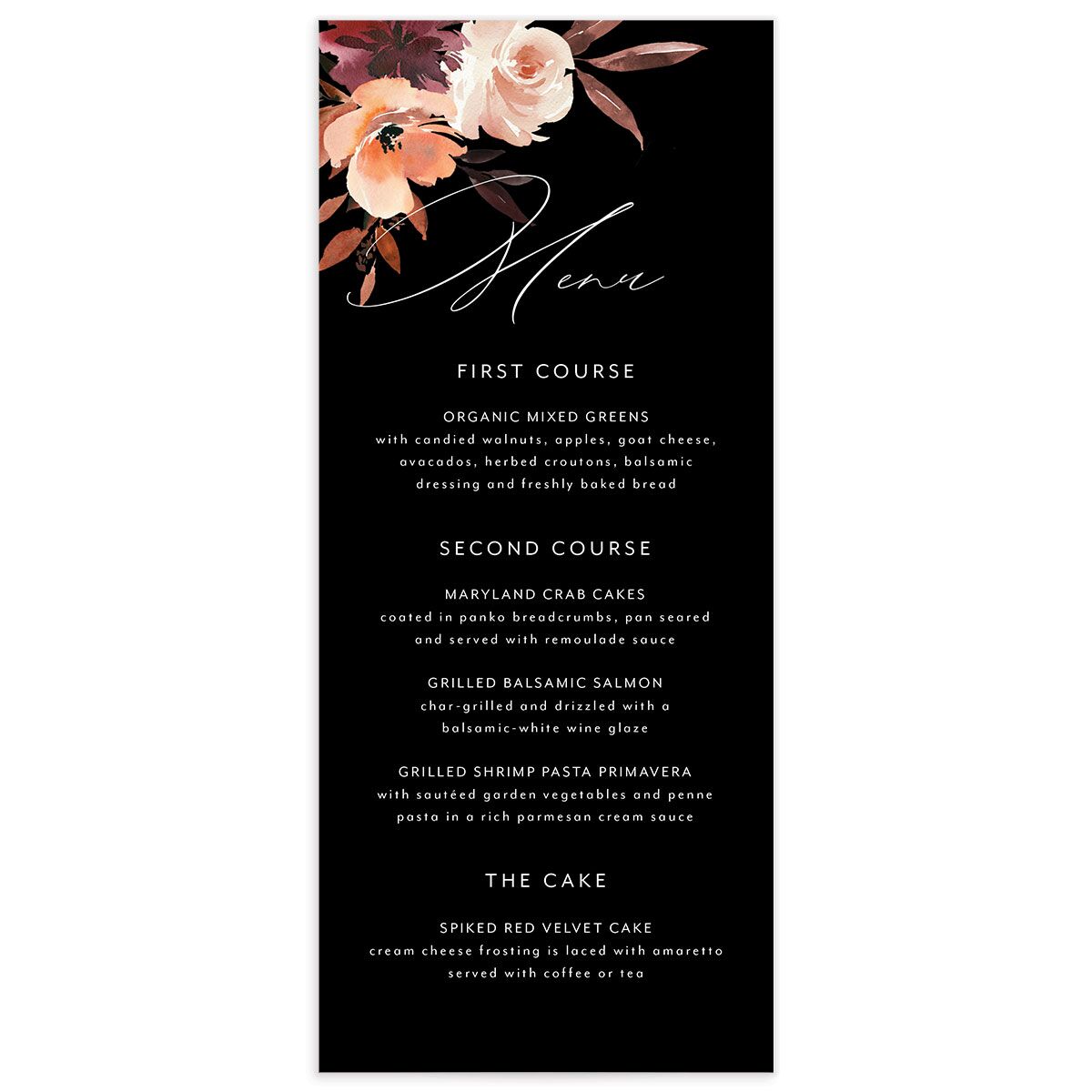Painted Petals Menus [object Object] in Black