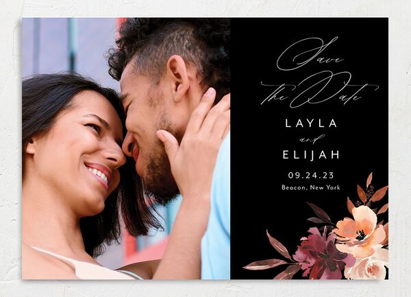Painted Petals Save the Date Cards front in Midnight