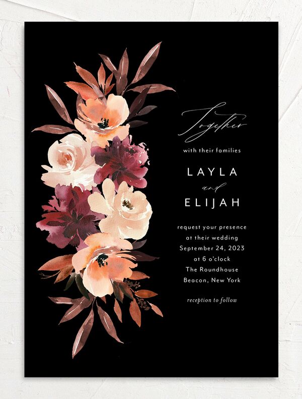 Painted Petals Wedding Invitations front in Midnight