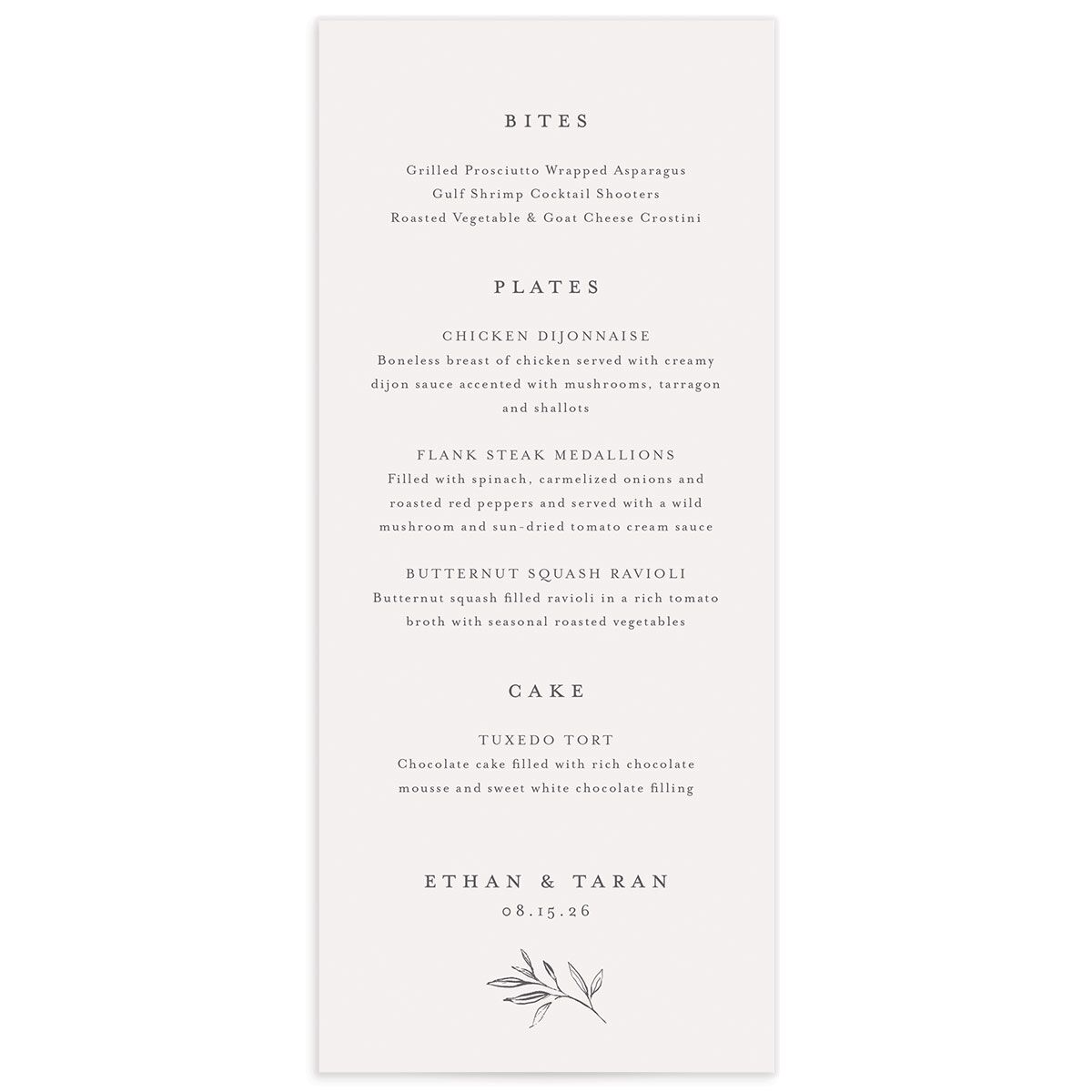 Simply Timeless Menus front in Silver