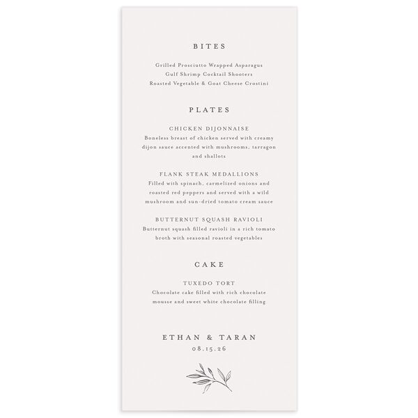 Simply Timeless Menus front in Silver
