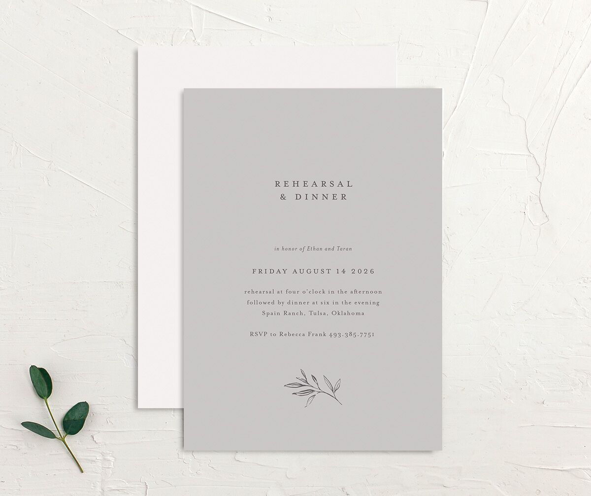 Simply Timeless Rehearsal Dinner Invitations front-and-back in Silver