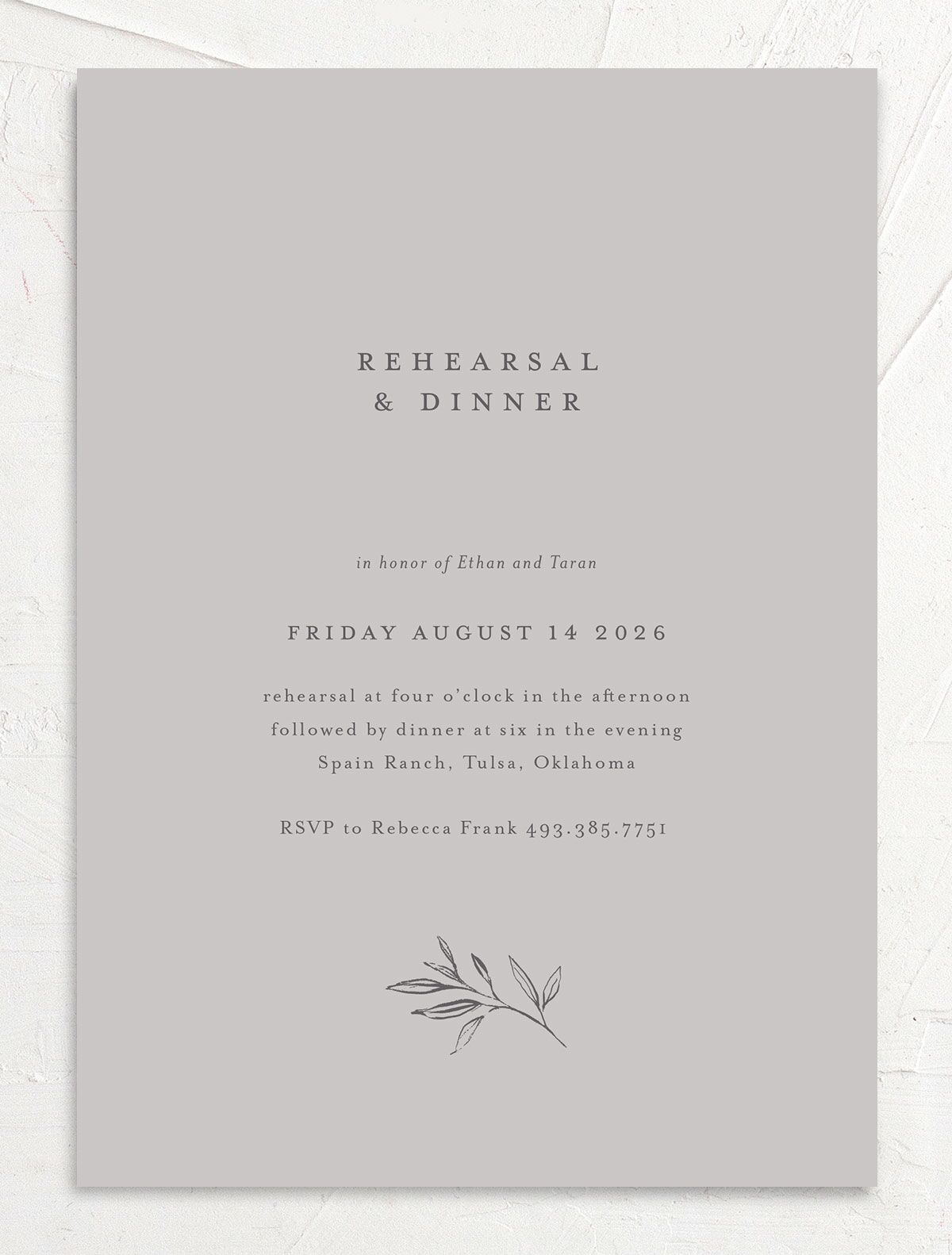 Simply Timeless Rehearsal Dinner Invitations front in Silver