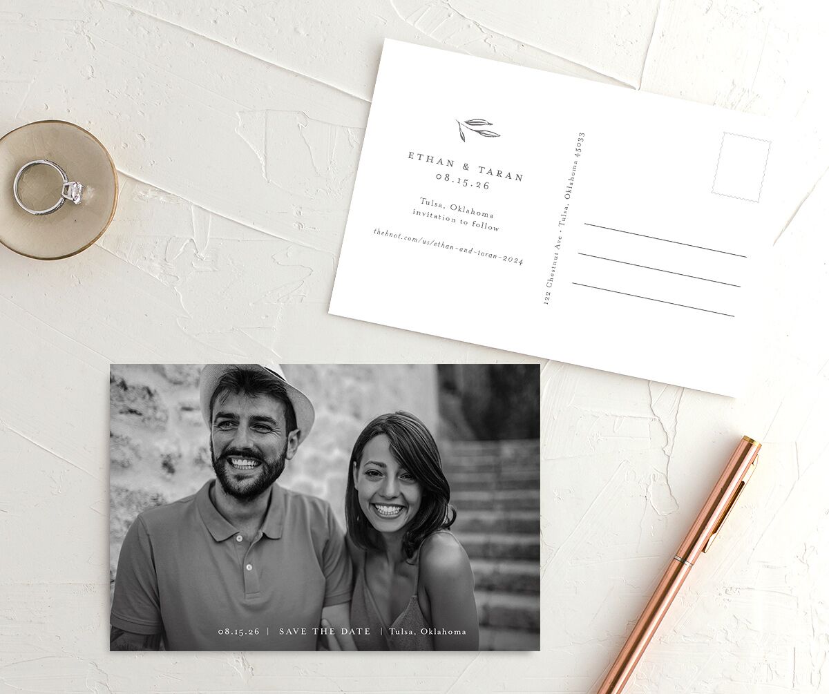 Simply Timeless Save the Date Postcards front-and-back in Silver