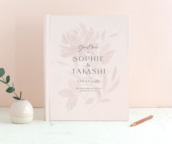 Floral Sophistication Wedding Guest Book front in Rose Pink