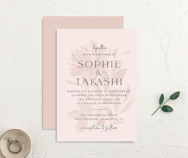 Floral Sophistication Wedding Invitations front-and-back in Rose Pink