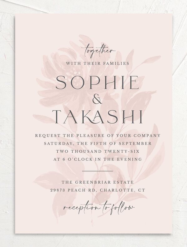 Floral Sophistication Wedding Invitations front in Rose Pink