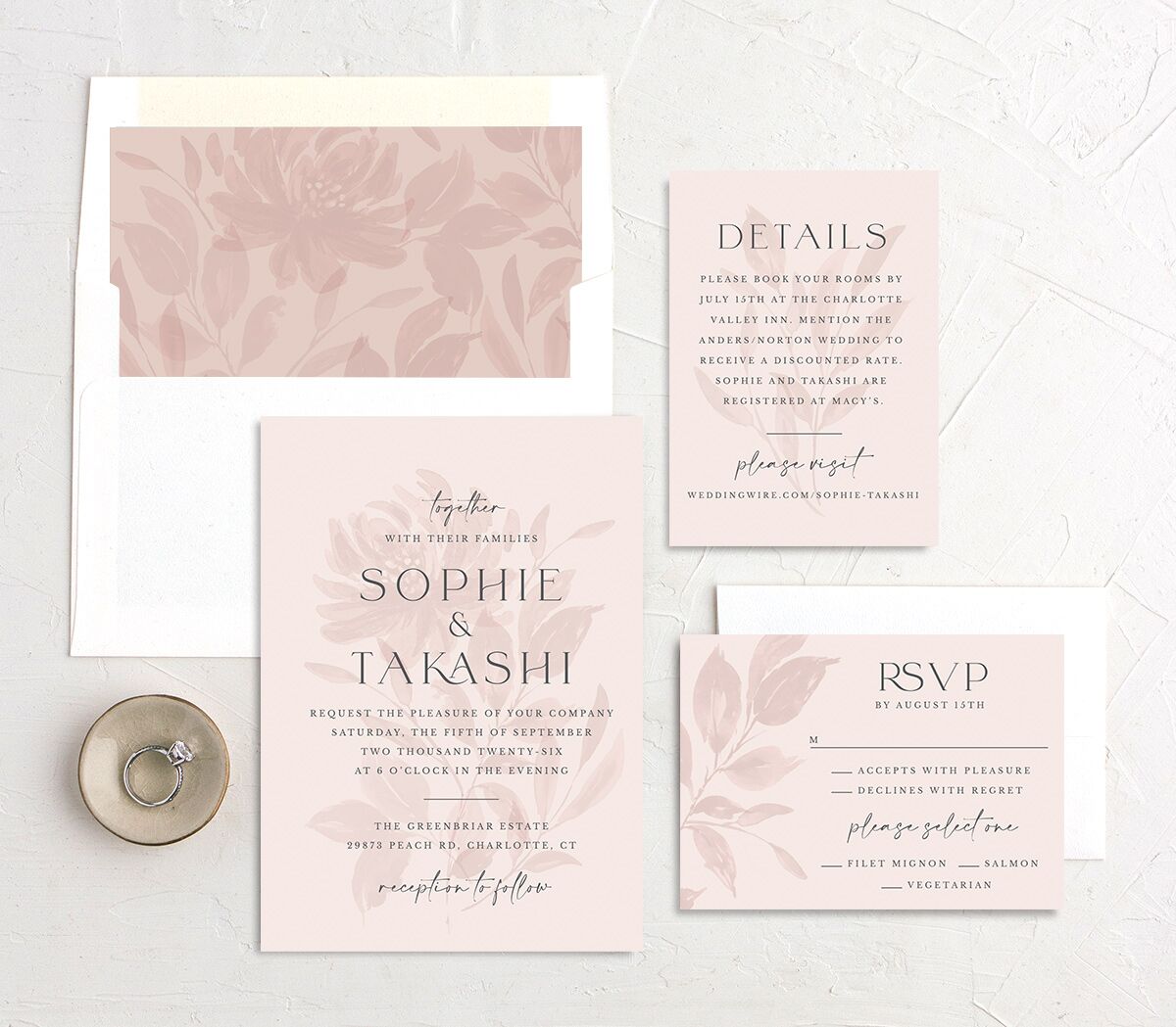 Floral Sophistication Wedding Invitations suite in Rose Pink