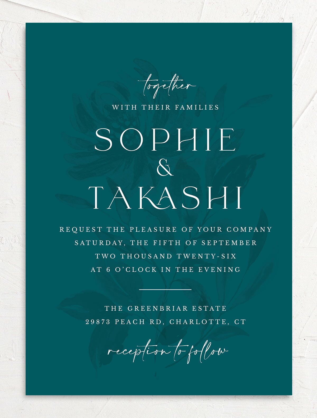 Floral Sophistication Wedding Invitations front in Turquoise