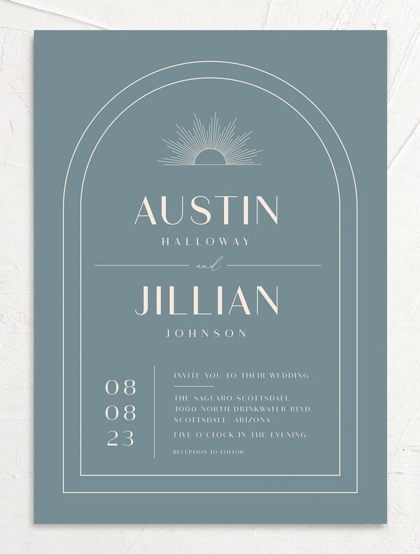Art Deco Accents Wedding Invitations front in French Blue