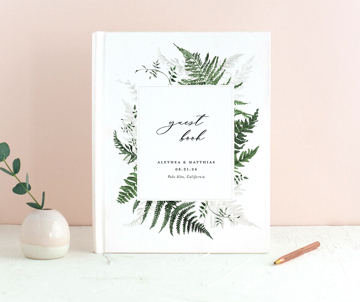 Forever Fern Wedding Guest Book front in Jewel Green