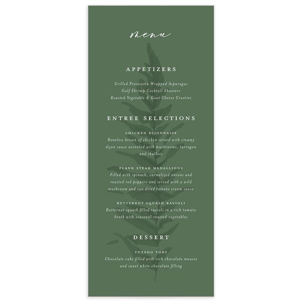 Forever Fern Menus front in Jewel Green