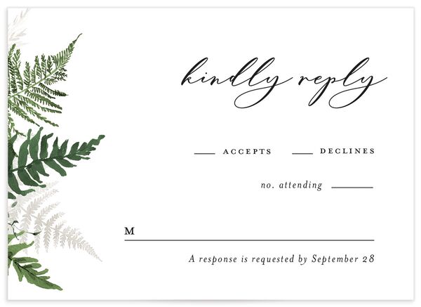 Forever Fern Wedding Response Cards front in Jewel Green