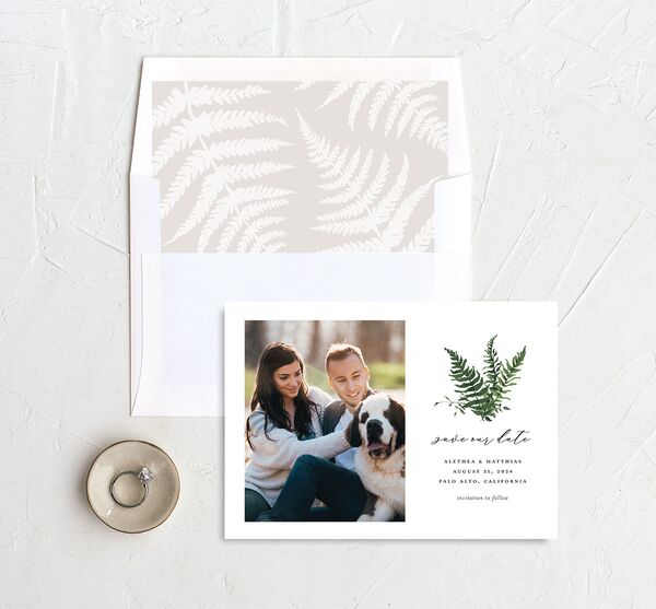 Forever Fern Save the Date Cards envelope-and-liner in Jewel Green