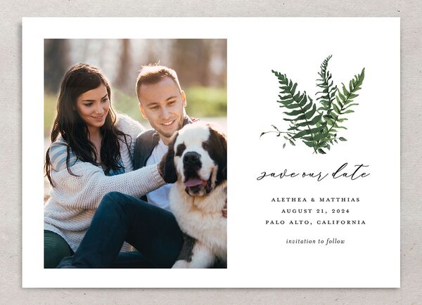 Forever Fern Save the Date Cards front in Jewel Green