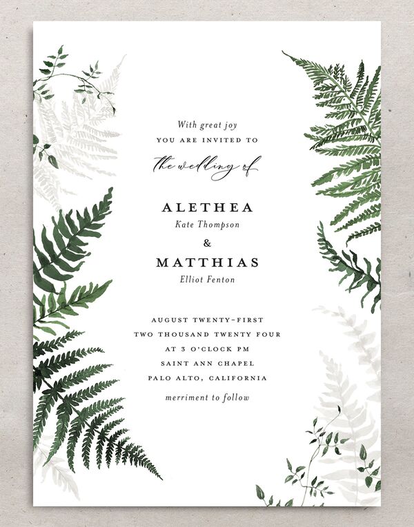 Forever Fern Wedding Invitations front in Green