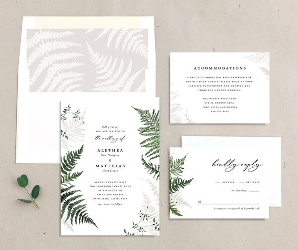 Forever Fern Wedding Invitations suite in Green