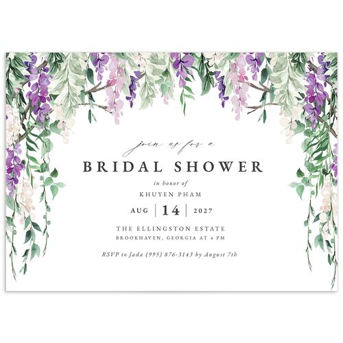 Romantic Wisteria Bridal Shower Invitations - Purple Petal