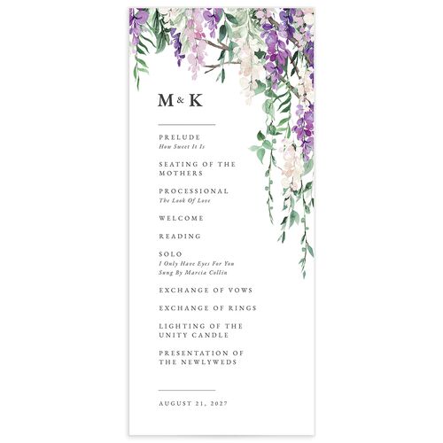 Romantic Wisteria Wedding Programs - Purple Petal