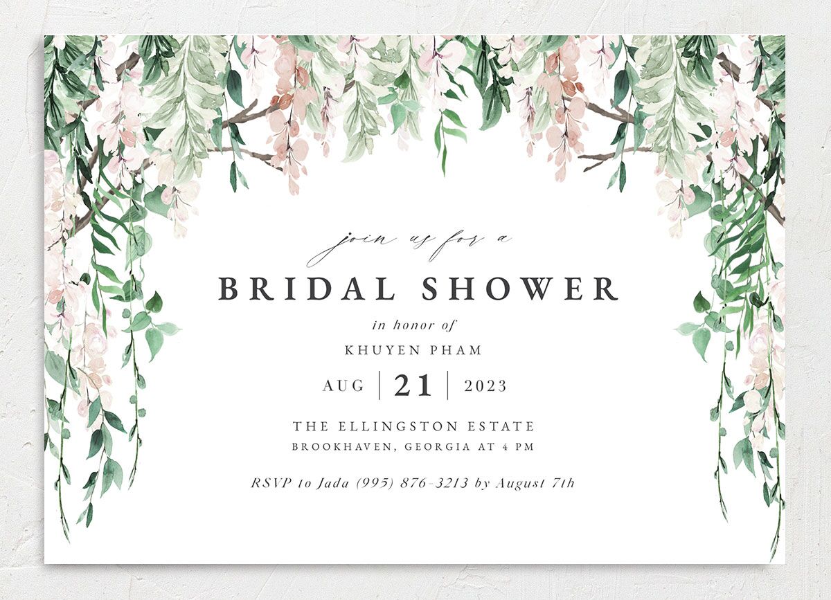 Enchanting Wisteria Bridal Shower Invitations front in Rose Pink