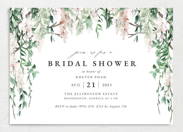 Enchanting Wisteria Bridal Shower Invitations front in Rose Pink