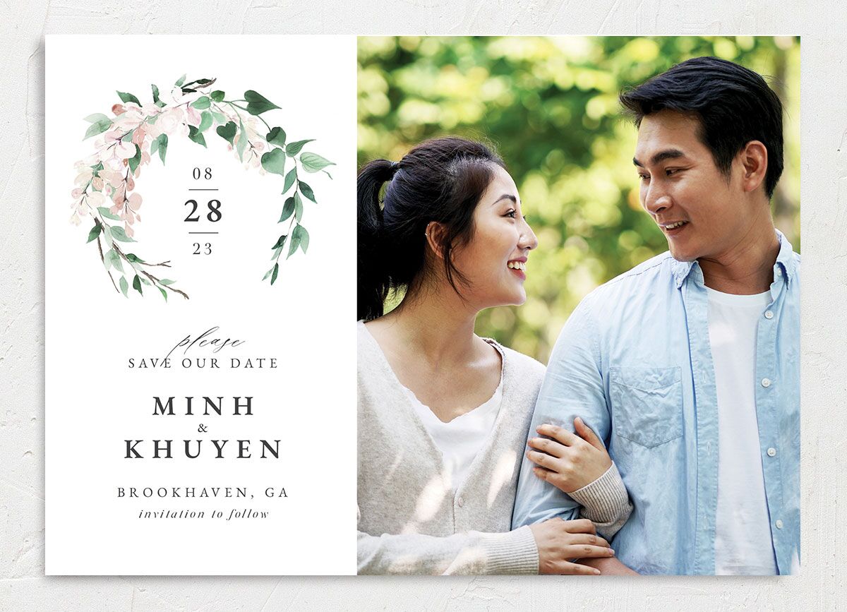 Enchanting Wisteria Save the Date Cards front in Rose Pink