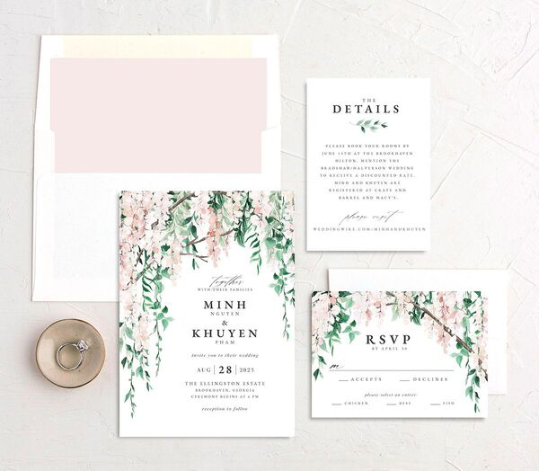 Enchanting Wisteria Wedding Invitations suite in Rose Pink