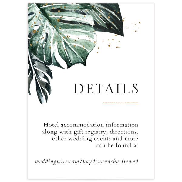 Tropical Foliage Wedding Enclosure Cards front in Jewel Green
