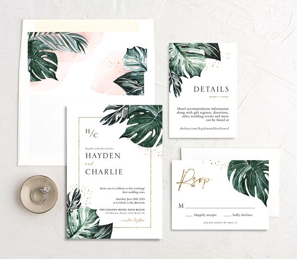 Tropical Foliage Wedding Invitations suite in Green
