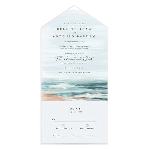 Painted Beach All-in-One Wedding Invitations - Dusty Blue