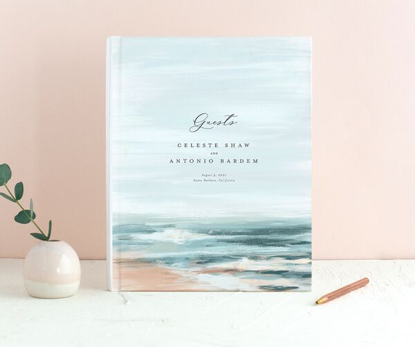 Romantic Shoreline Wedding Guest Book front in French Blue