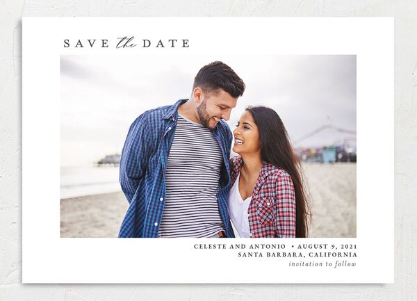Romantic Shoreline Save the Date Cards front in French Blue