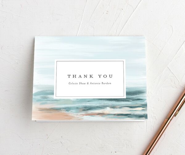 Romantic Shoreline Thank You Cards front in Blue