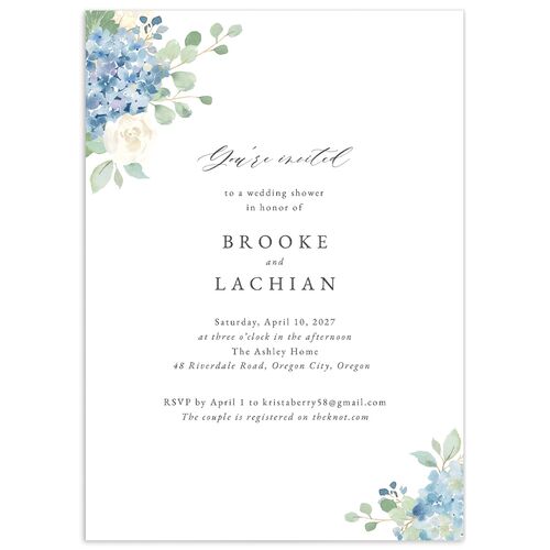 Elegant Hydrangea Bridal Shower Invitations - Dusty Blue