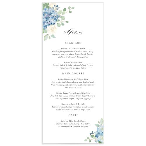 Elegant Hydrangea Menus - Dusty Blue