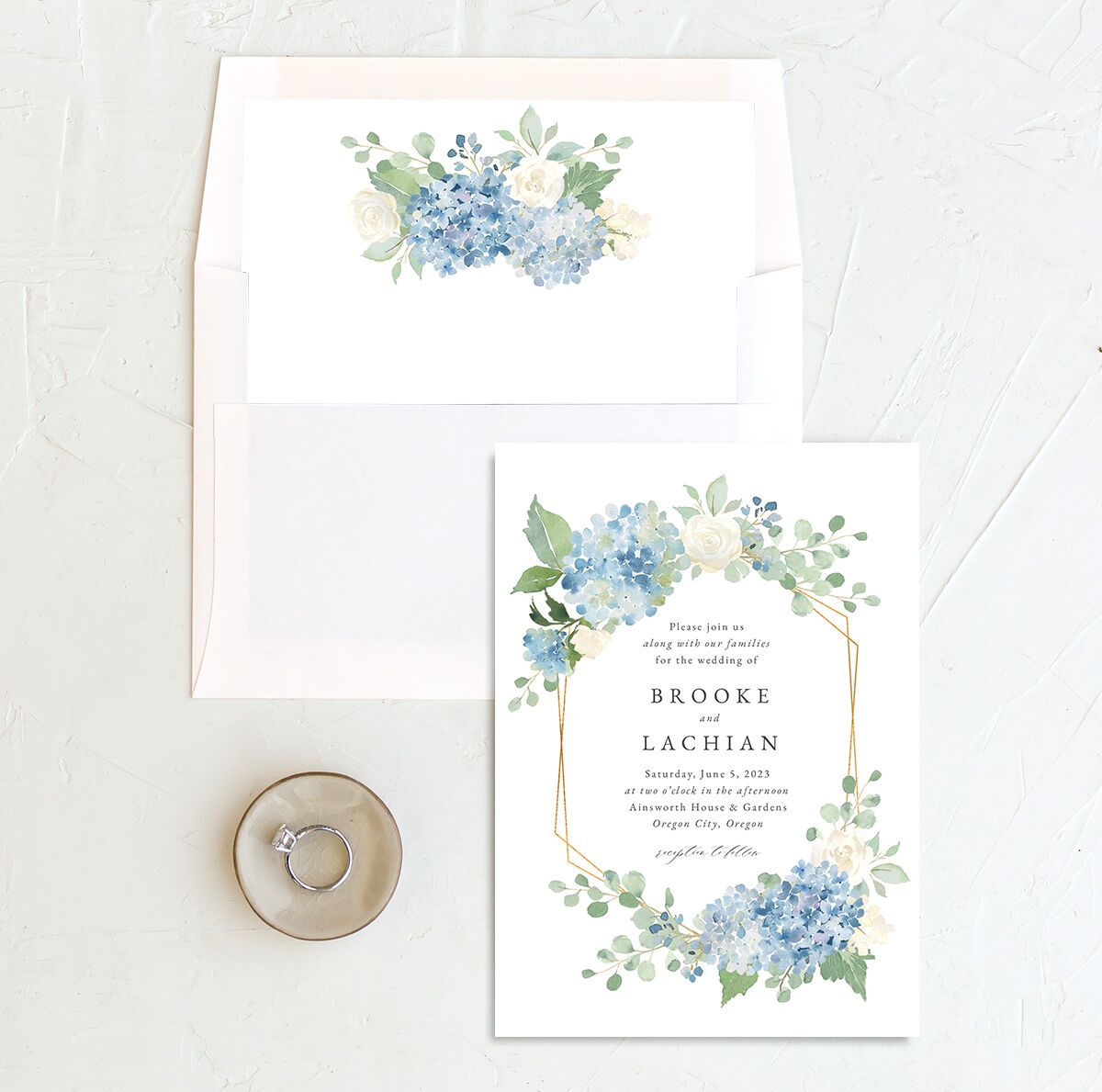 Watercolor Hydrangea Envelope Liners envelope-and-liner in French Blue