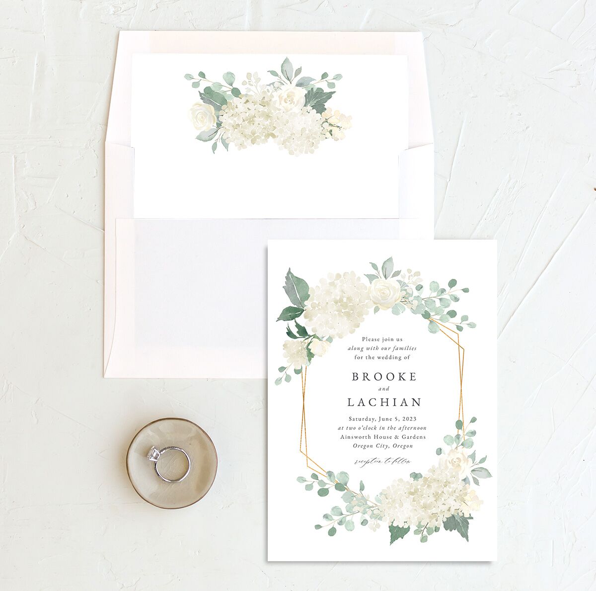 Watercolor Hydrangea Envelope Liners envelope-and-liner in Pure White