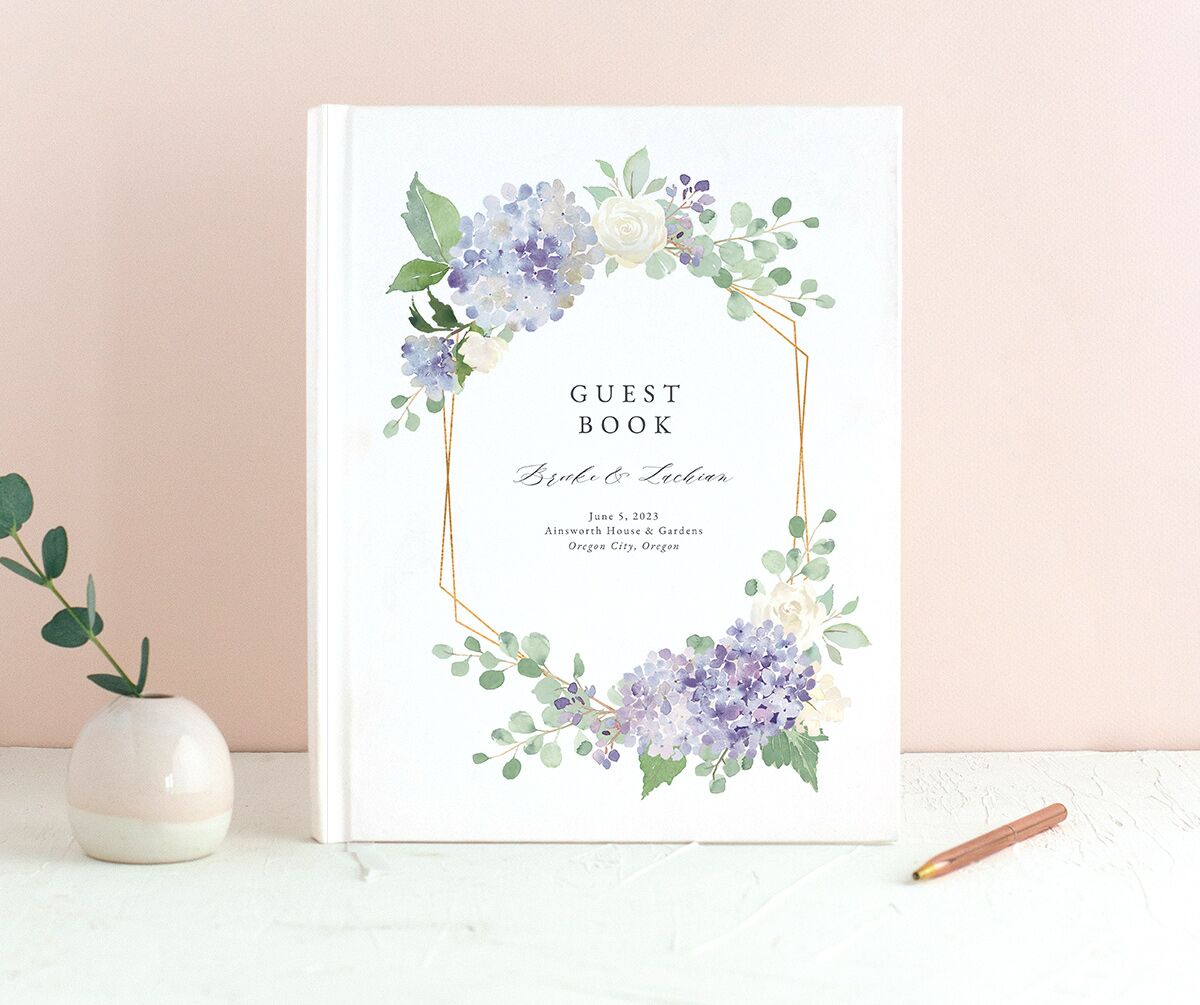 Watercolor Hydrangea Wedding Guest Book [object Object] in Lavender