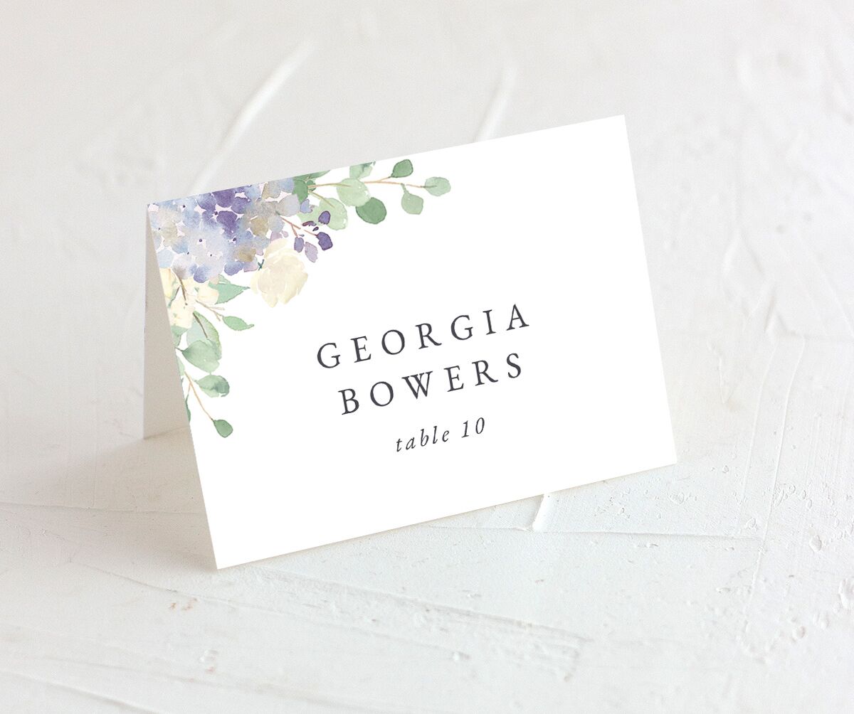 Watercolor Hydrangea Place Cards front in Lilac