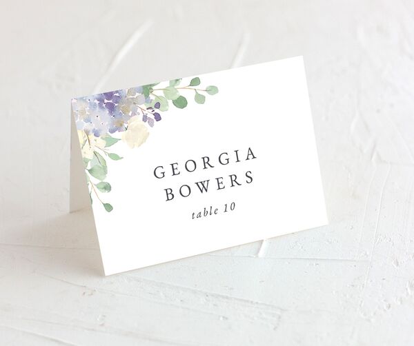 Watercolor Hydrangea Place Cards front in Lilac